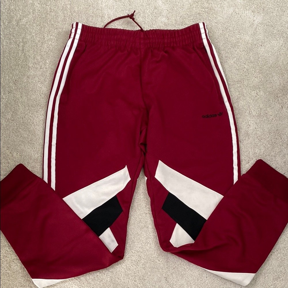 Adidas Red Sweatpants with White Stripes